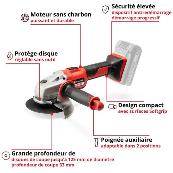 Einhell - Meuleuse d’angle sans fil – AXXIO – 18 V – Ø 125 mm – Moteur Brushless – Sans batterie ni chargeur - Einhell - Image 2