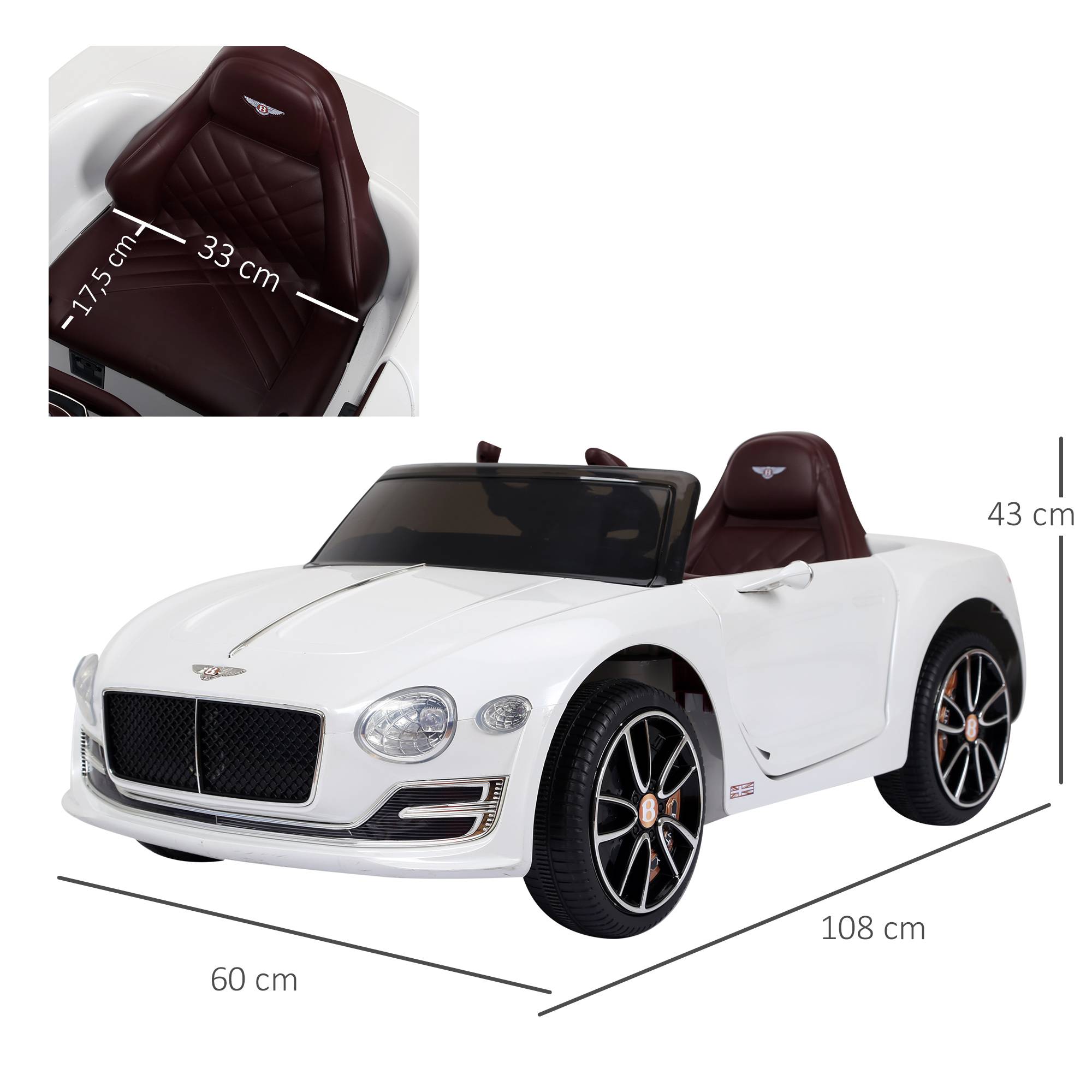 Sans Marque - Voiture électrique Bentley GT enfants licence télécommande 2 moteurs 390 blanche 108x60x43 cm - Image 5