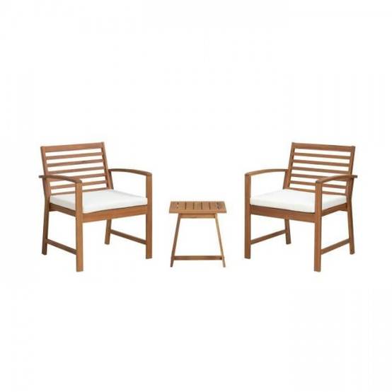 Salon de jardin en bois d'Acacia FSC avec coussins - 2 personnes - Cali - Ecru - Image 1