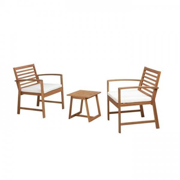 Salon de jardin en bois d'Acacia FSC avec coussins - 2 personnes - Cali - Ecru - Image 3