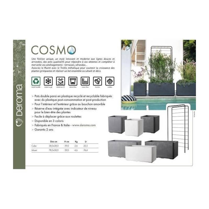 Deroma - Jardiniere Muret - Deroma - Cosmo - Anthracite - A Réserve D'eau - Roulettes - 78 Cm - Image 2