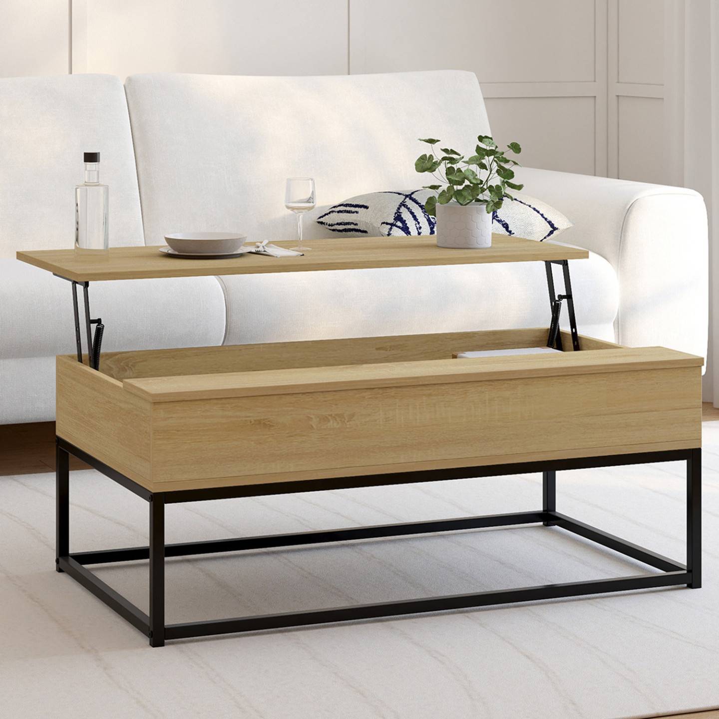 Table basse plateau relevable rectangulaire DETROIT design industriel - Image 1