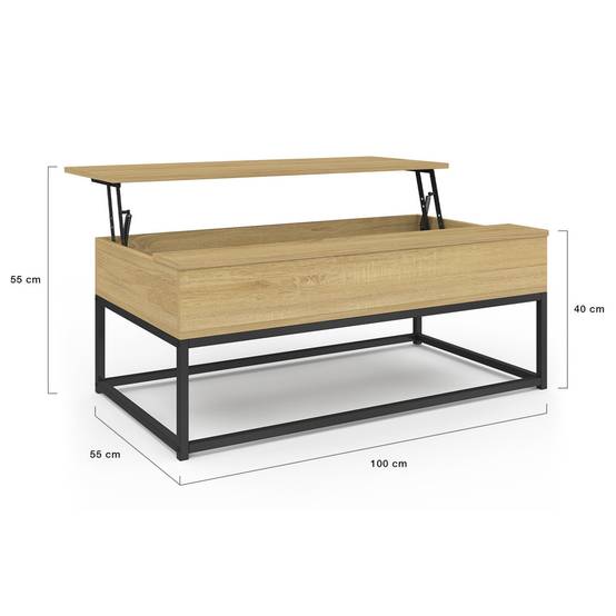 Table basse plateau relevable rectangulaire DETROIT design industriel - Image 4