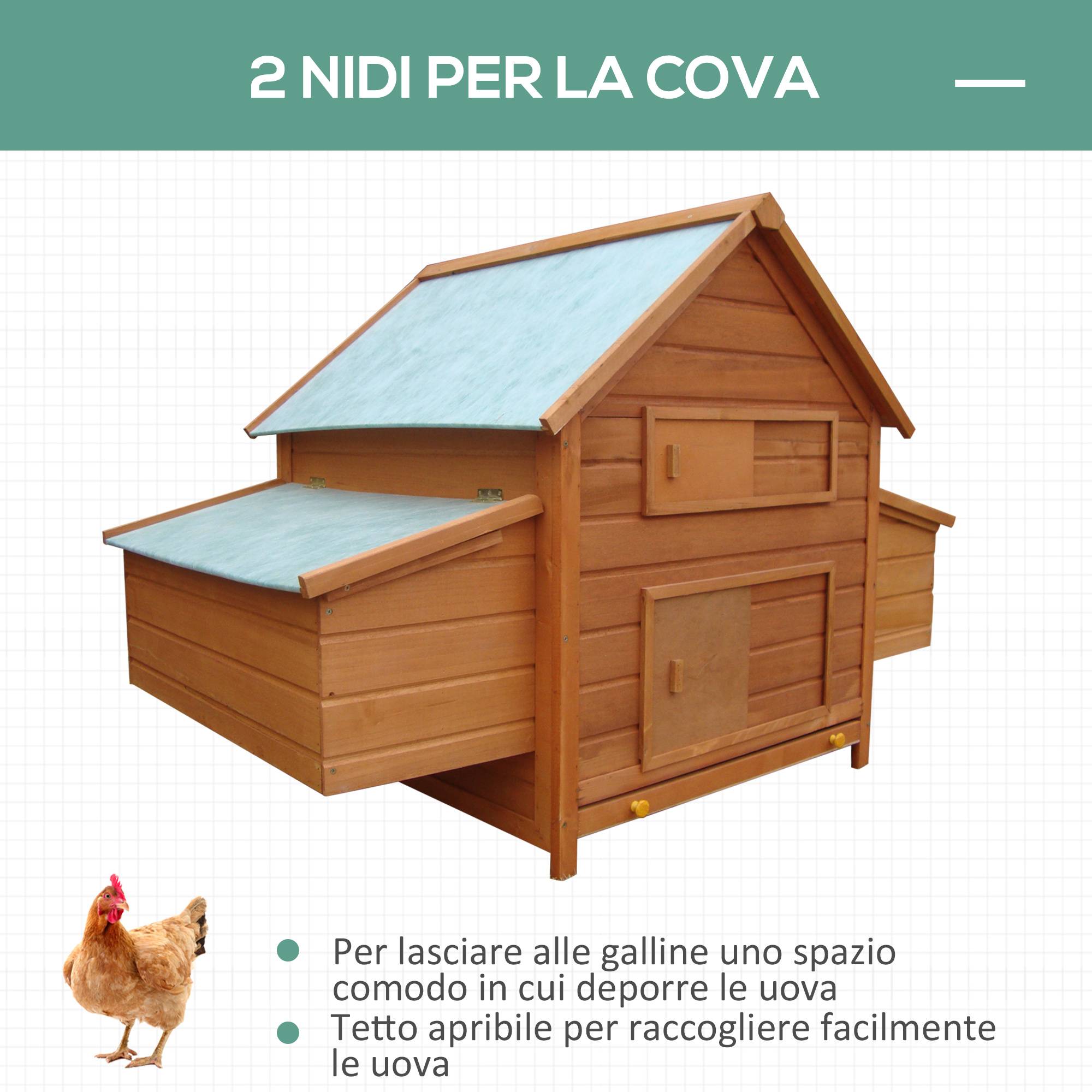 Cage pour poules en bois à toit étanche, poulailler préfabriqué extérieur, 160x98,5x107 cm - Image 6