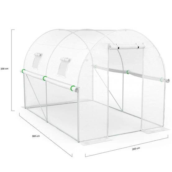 Serre de jardin tunnel 6m² 3 x 2 x 2 m acier galvanisé + bâche anti-UV avec porte et fenêtres ROMA blanche toutes saisons - Image 5