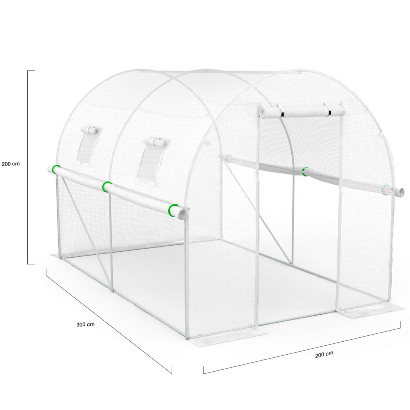 Serre de jardin tunnel 6m² 3 x 2 x 2 m acier galvanisé + bâche anti-UV avec porte et fenêtres ROMA blanche toutes saisons - Image 5