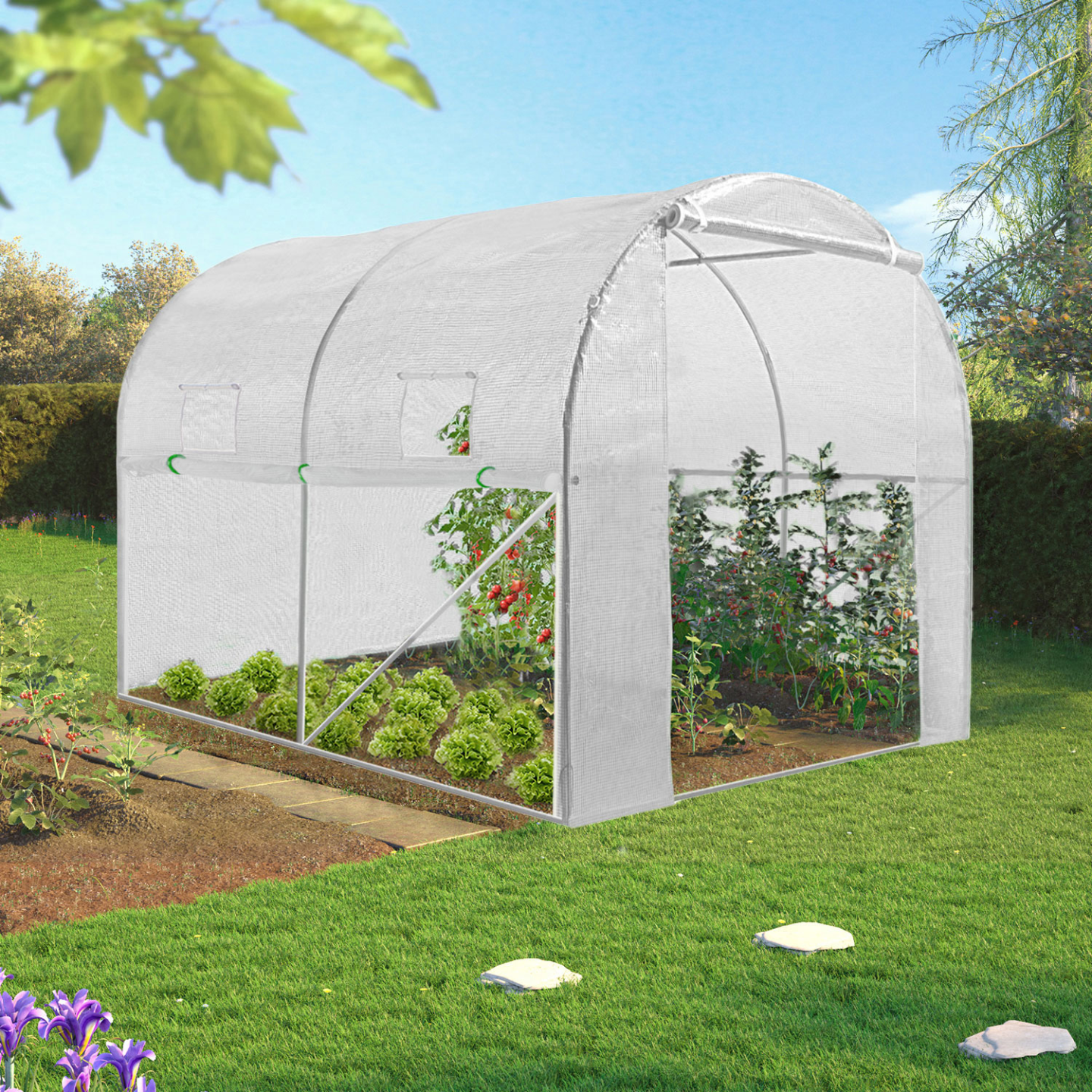 Serre tunnel de jardin 4 saisons 6M² blanche gamme maraîchère ROMA 2x3M - Image 1