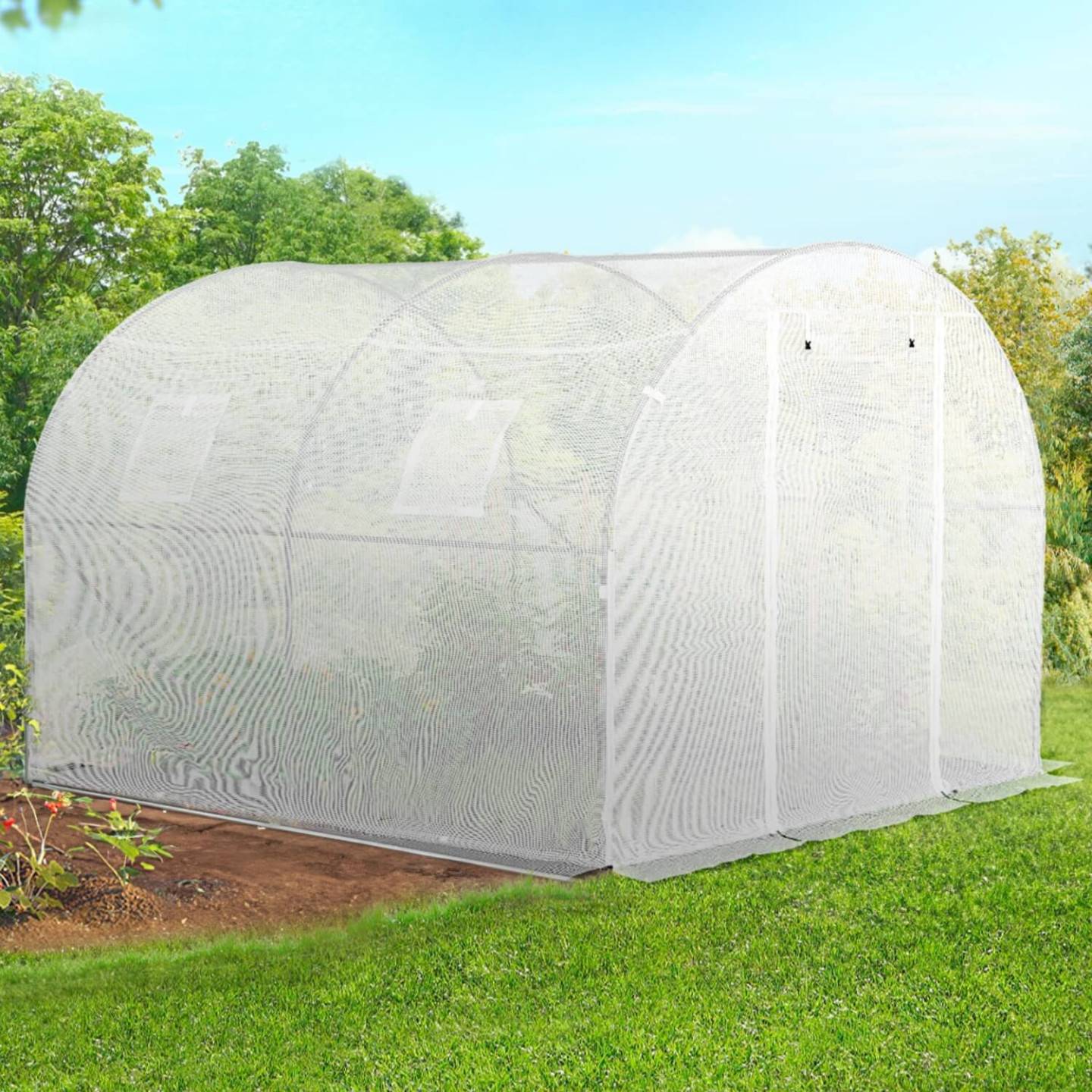Serre de jardin tunnel 6m² 3 x 2 x 2 m acier galvanisé + bâche anti-UV avec porte et fenêtres ROMA blanche toutes saisons - Image 3