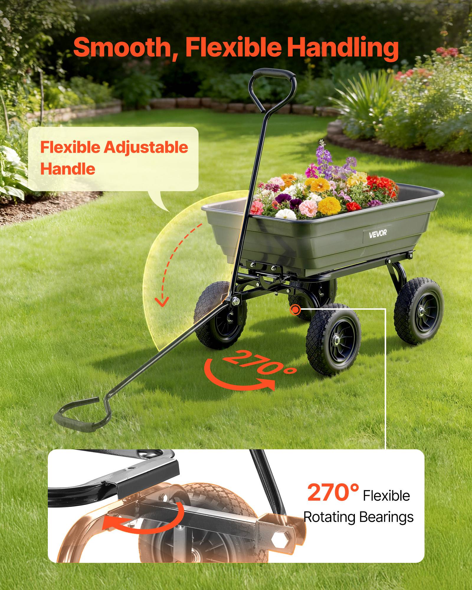 VEVOR Chariot de Jardin Basculant Chariot Benne PP Max. 272 kg Basculement à 90° - Image 5