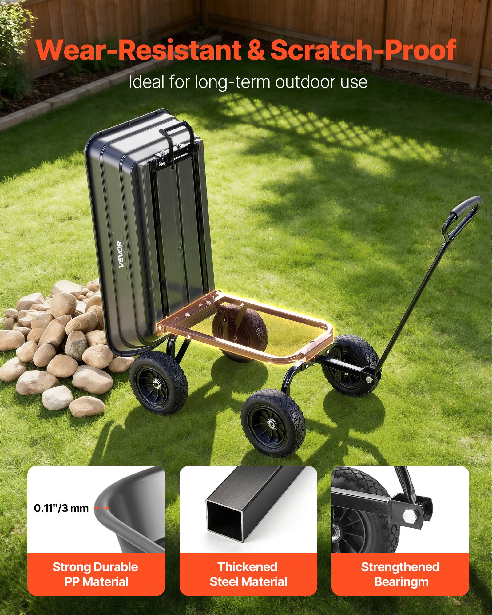 VEVOR Chariot de Jardin Basculant Chariot Benne PP Max. 272 kg Basculement à 90° - Image 6