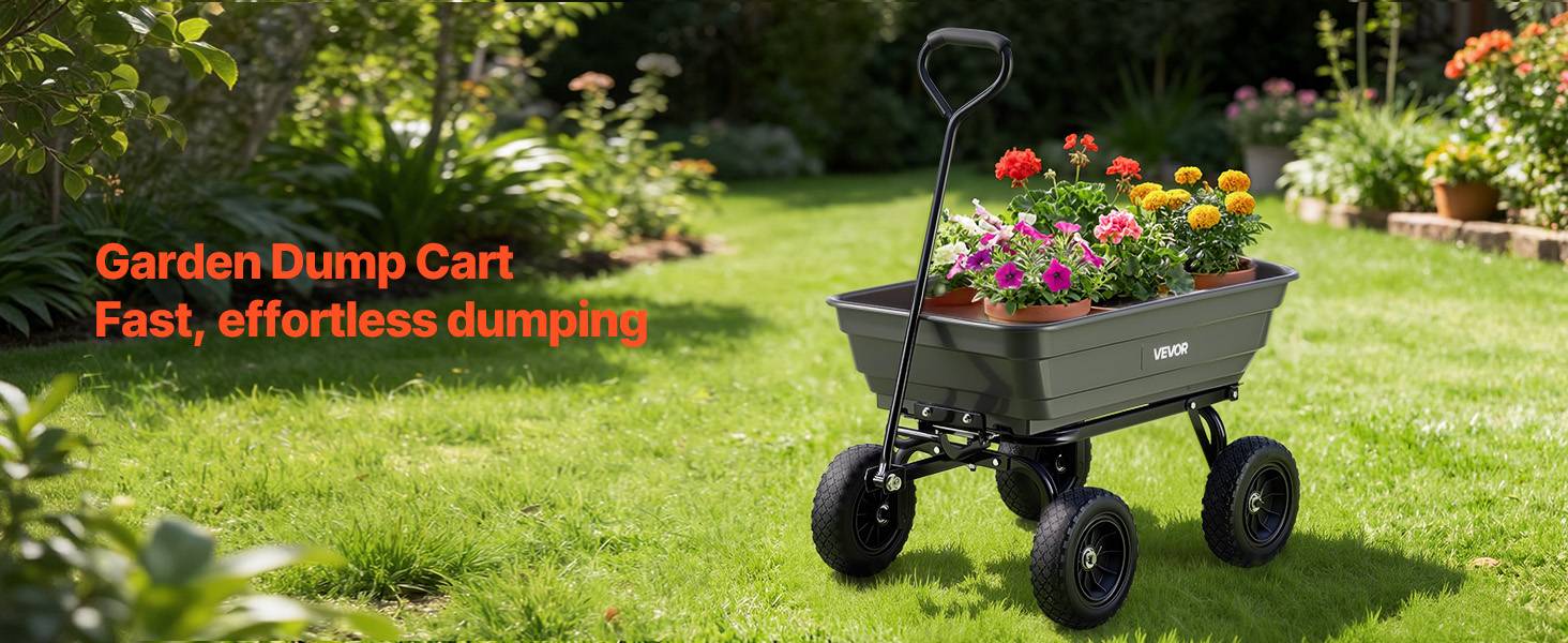 VEVOR Chariot de Jardin Basculant Chariot Benne PP Max. 272 kg Basculement à 90° - Image 9