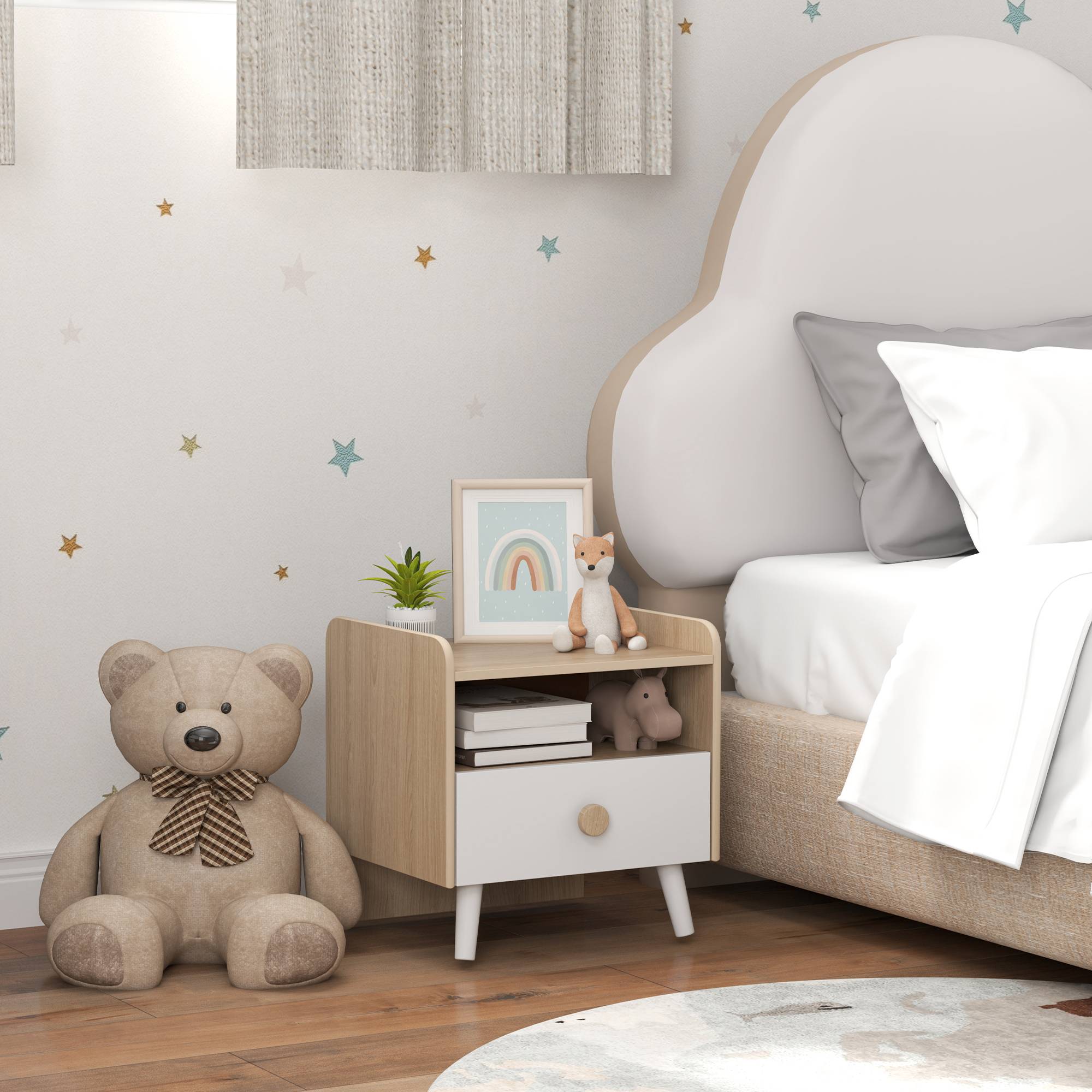 Sans Marque - Table de chevet enfant table de nuit enfant avec tiroir et niche, petite table d'appoint en bois pour chambre d'enfant - Image 4