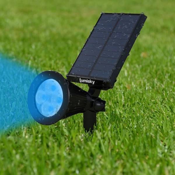 Lumisky - Pack de 2 Spots solaires extérieur étanches - LUMISKY - 4 LEDs colorées RGB - 200 Lumens - Tete pivotante a 90°C - Image 2