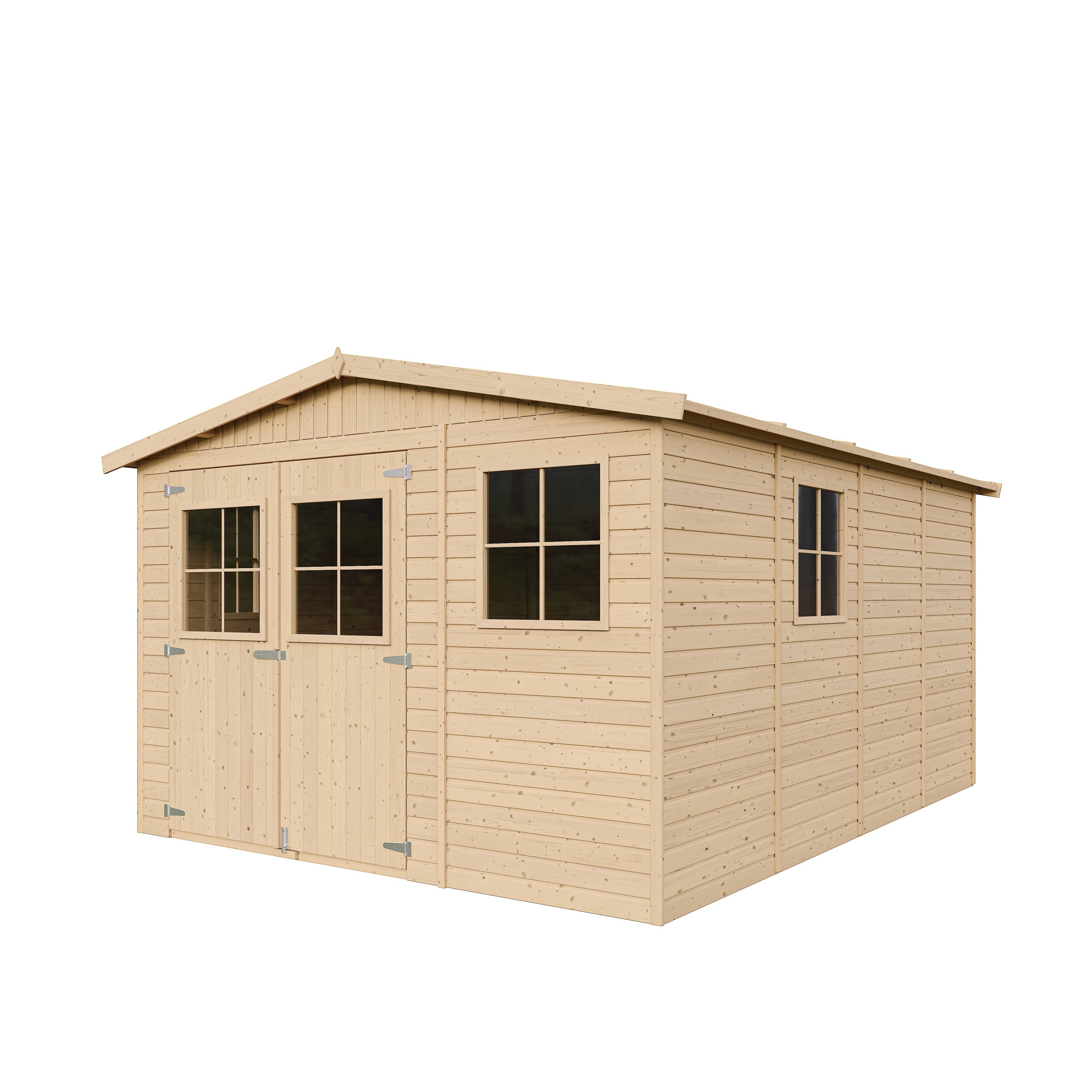 Timbela - Abri de Jardin en Bois Exterieur H226x324x416 cm/12 m² avec les planchers imprégné - 17 mm d’épaisseur - Timbela M336+M336G - Image 4