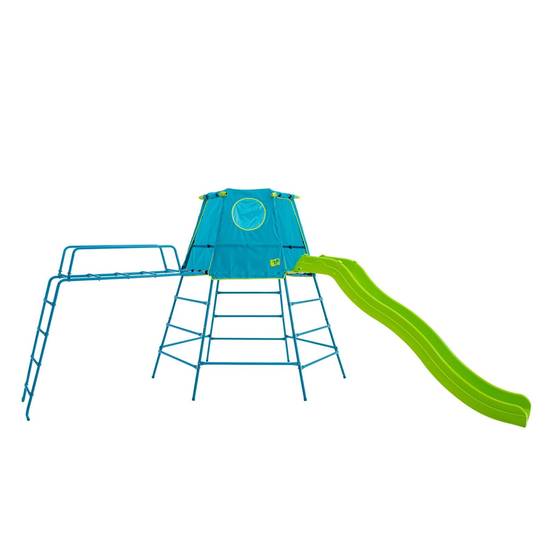 Aire de jeux métal EXPLORER TOUR bleu - tapis explorer - hublot - pont de singe - toboggan - kit d'ancrage h201 cm - Image 2