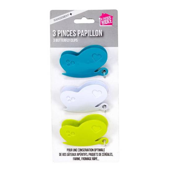 Lot de 3 Pinces Conservation "Papillon" 6cm Multicolore - Image 2