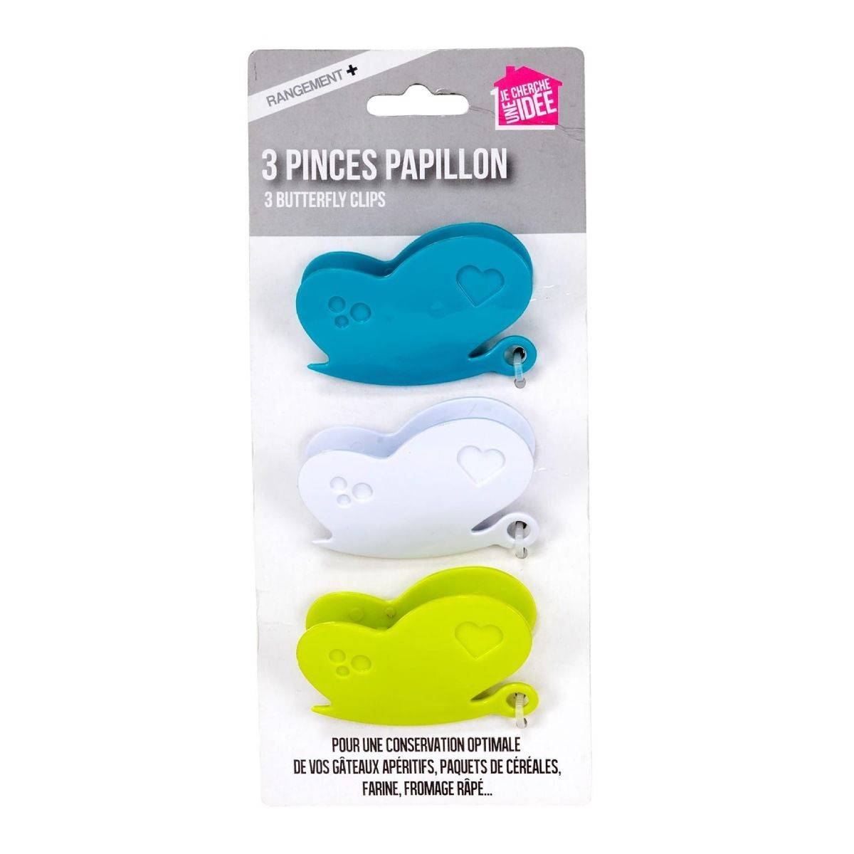 Lot de 3 Pinces Conservation "Papillon" 6cm Multicolore - Image 2