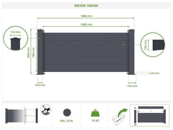 Casanoov Lot de 2 kits de clôture aluminium NIESEN H.90 cm - kits complet 3.8m - Image 2