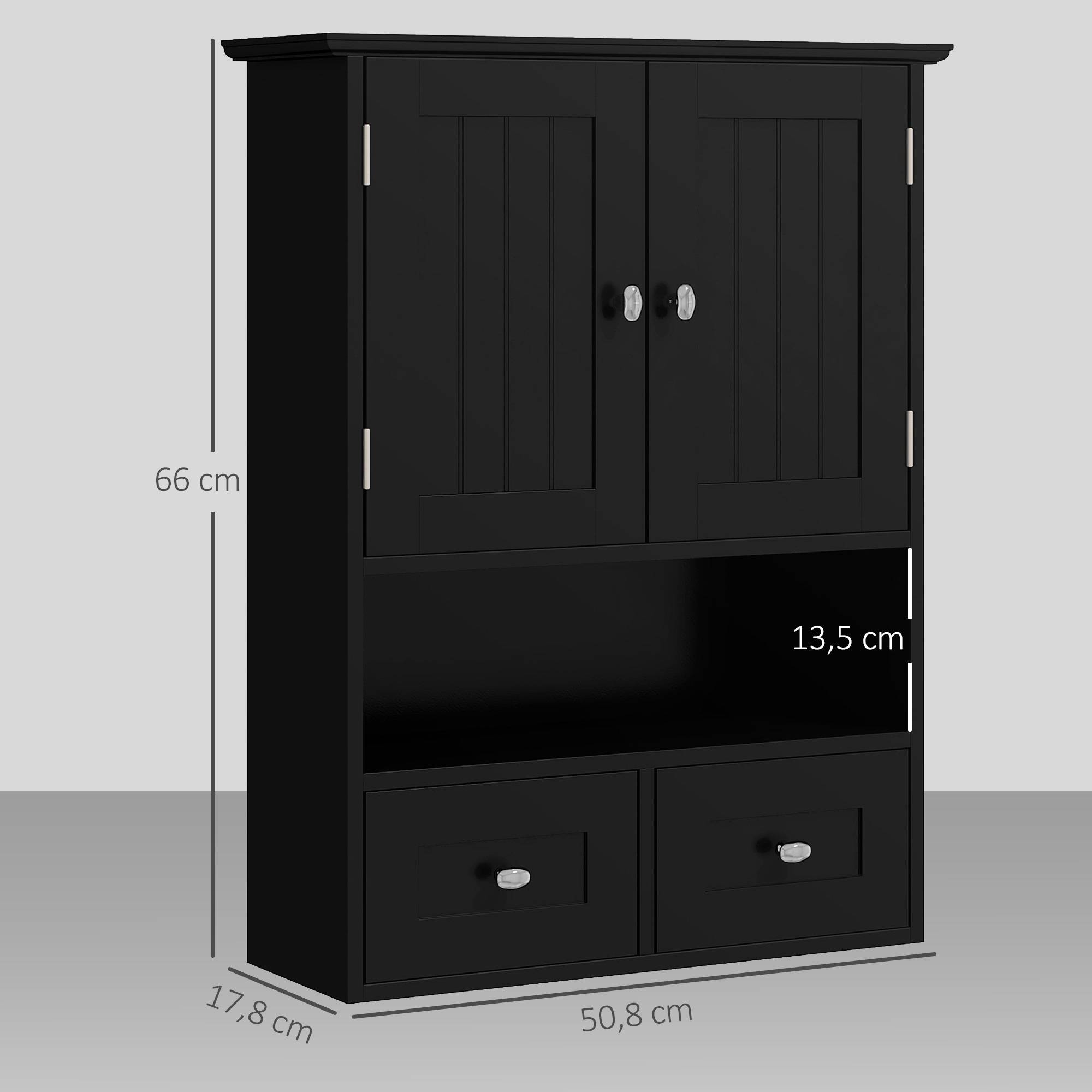 Sans Marque - Meuble salle bain mural unité rangement suspendue 2 portes 2 tiroirs 50,8x17,8x66 cm noir - Image 5
