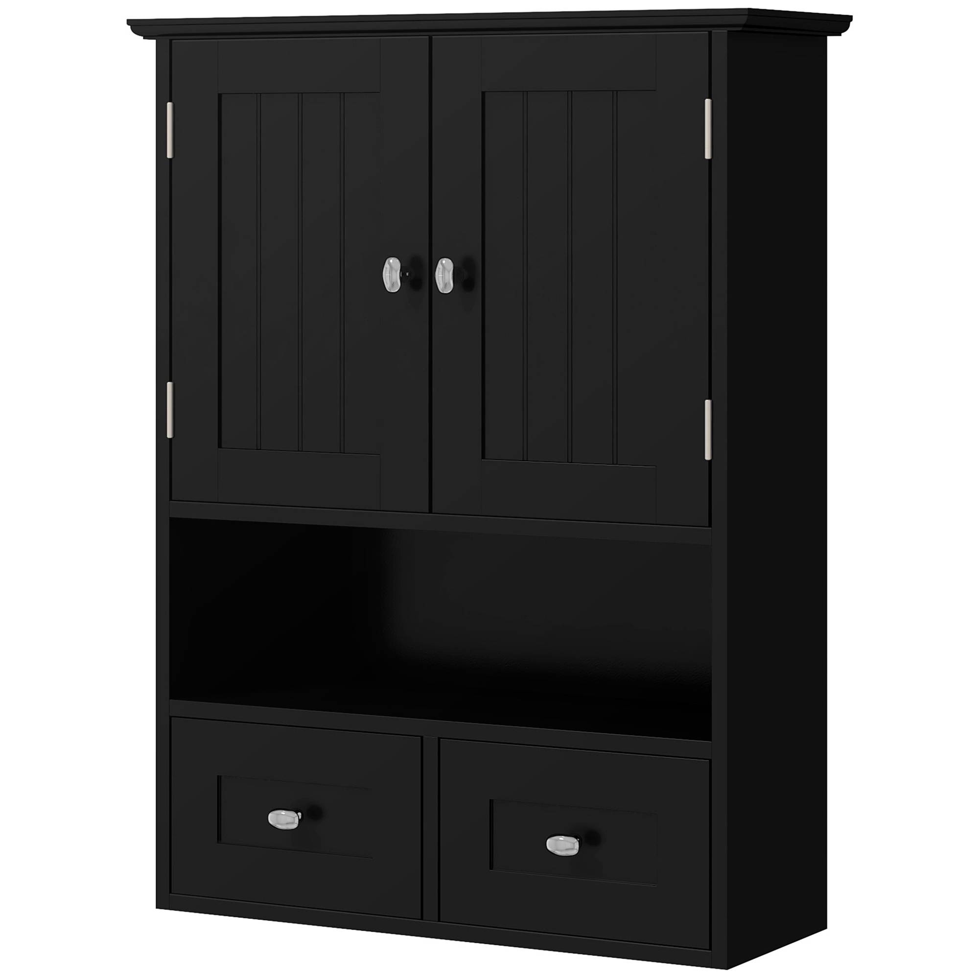 Sans Marque - Meuble salle bain mural unité rangement suspendue 2 portes 2 tiroirs 50,8x17,8x66 cm noir - Image 2