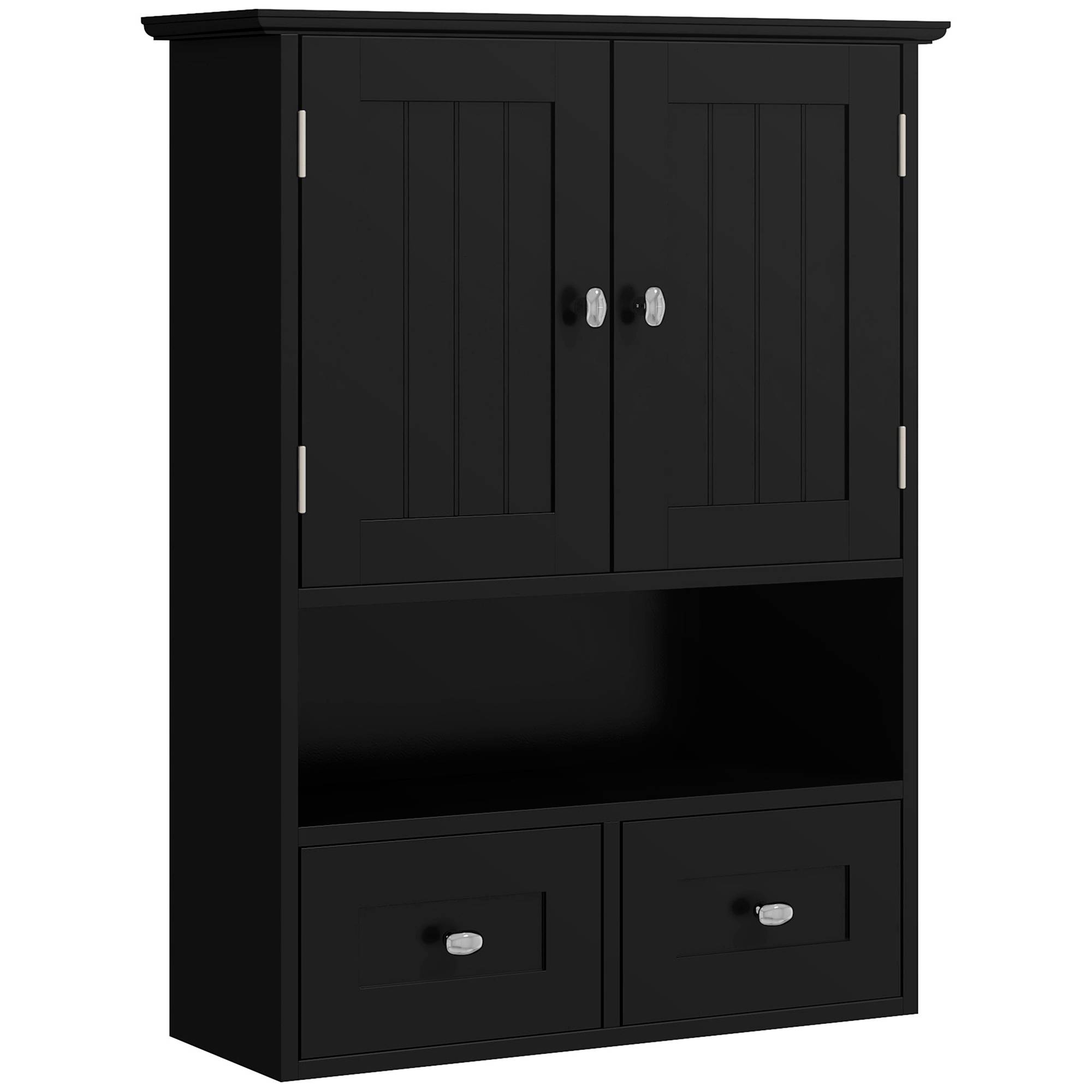 Sans Marque - Meuble salle bain mural unité rangement suspendue 2 portes 2 tiroirs 50,8x17,8x66 cm noir - Image 1