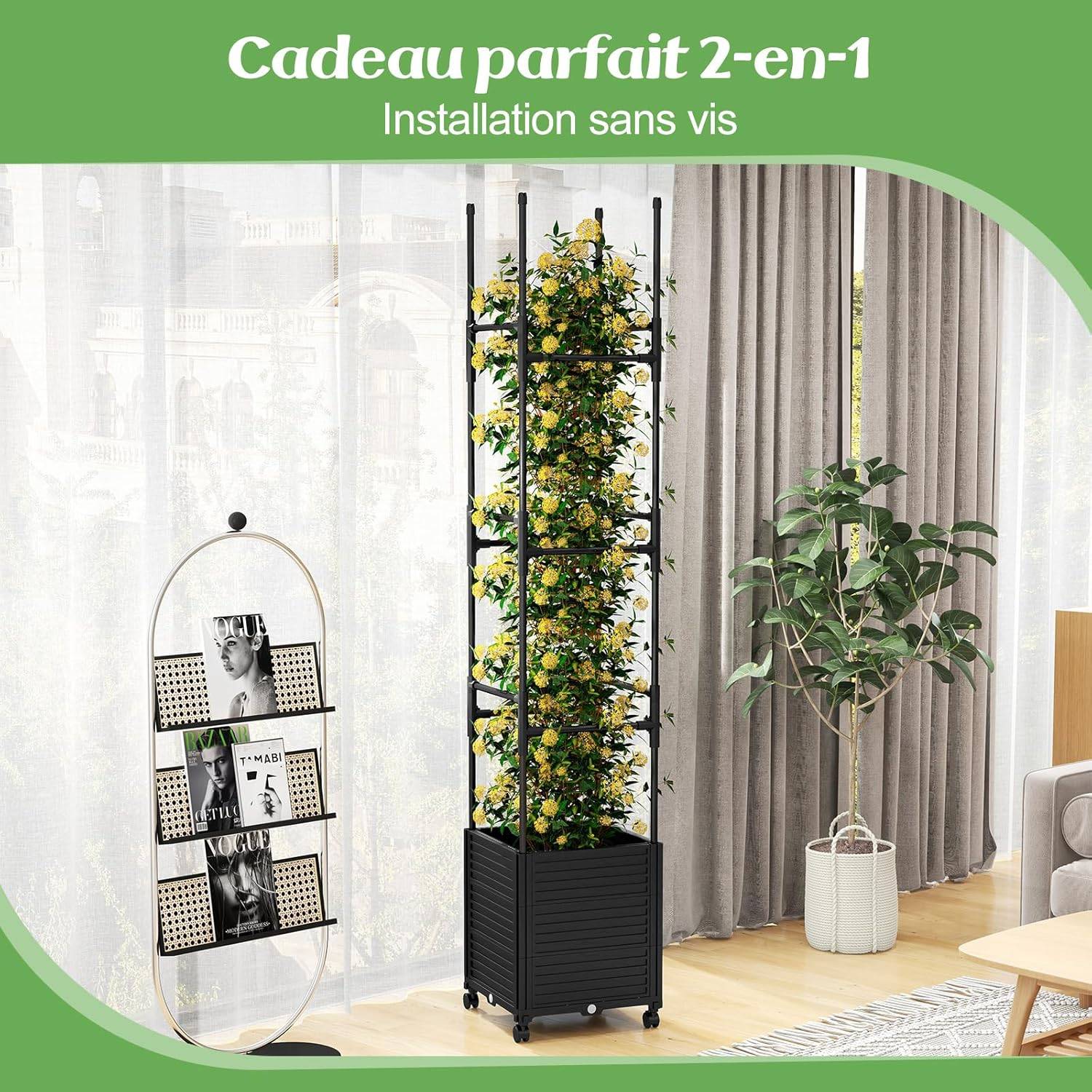 Jardinière Surélevée avec Treillis Métallique Bac à Plantes Élevé en Bois avec Pieds pour Plante Grimpante Vigne Fleur Herbe Légume Fruit F306R - Gamm vert