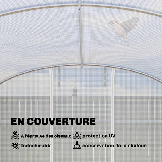 Serre tunnel de jardin 24m², serre de jardin tunnel avec cadre en acier galvanisé, portes et 2 grandes fenêtres, blanc - Image 7