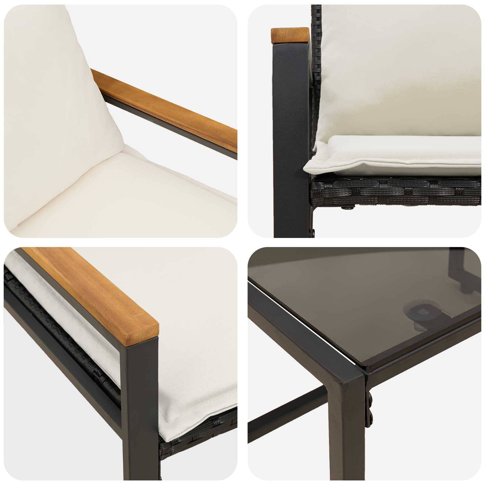 ComfortXL - Petit Salon de Jardin 3 Pcs Rotin & Acier Coussins Mousse Mémoire pour Balcons ou Patios Noir & Crème – ComfortXL Outdoor Living - Image 9