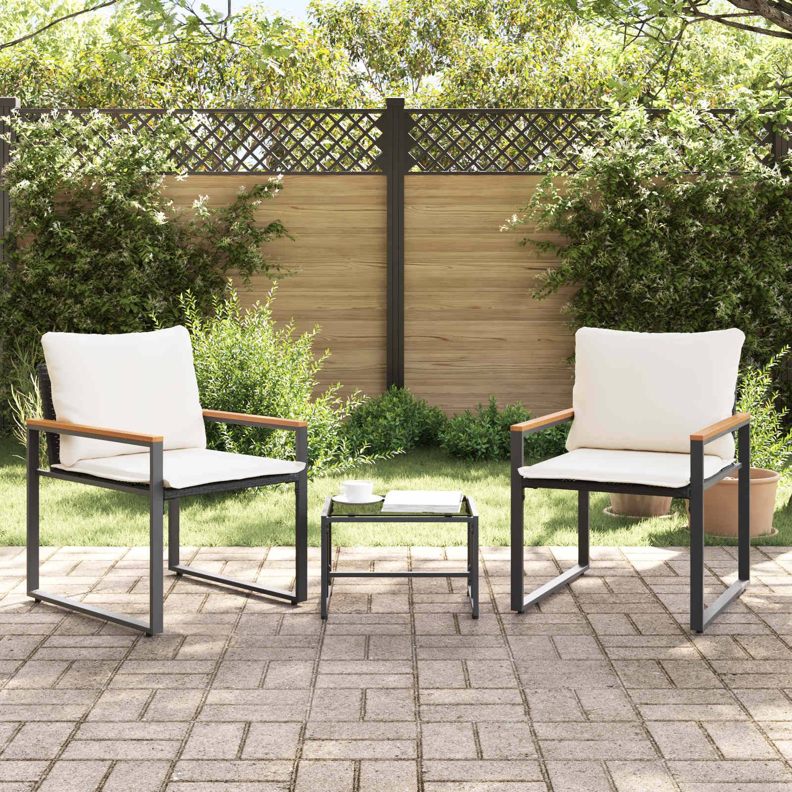 ComfortXL - Petit Salon de Jardin 3 Pcs Rotin & Acier Coussins Mousse Mémoire pour Balcons ou Patios Noir & Crème – ComfortXL Outdoor Living - Image 4