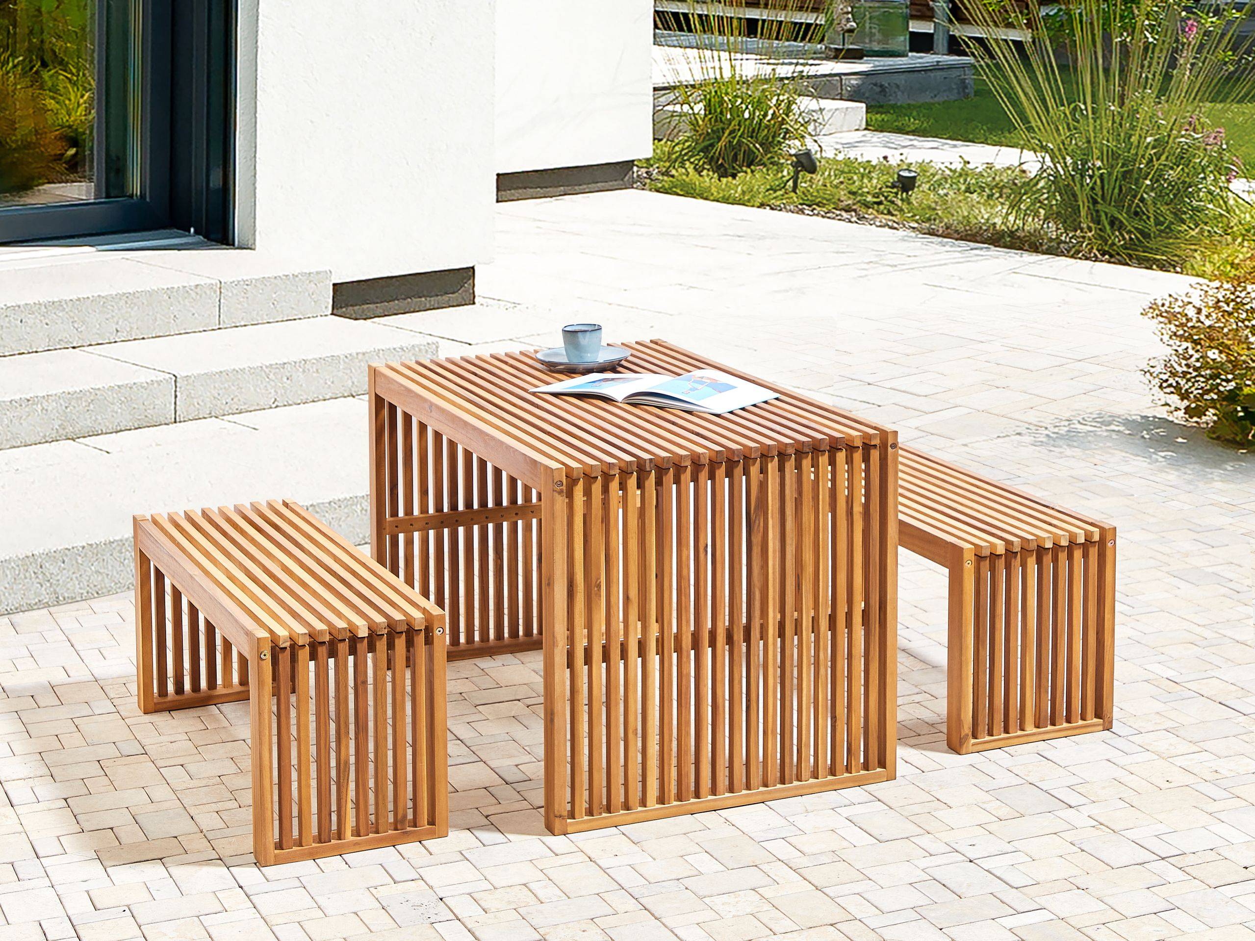 Beliani - Set de salle à manger, 4 Personnes Acacia Marron BELLANO - 120x70x70- Beliani - Image 1