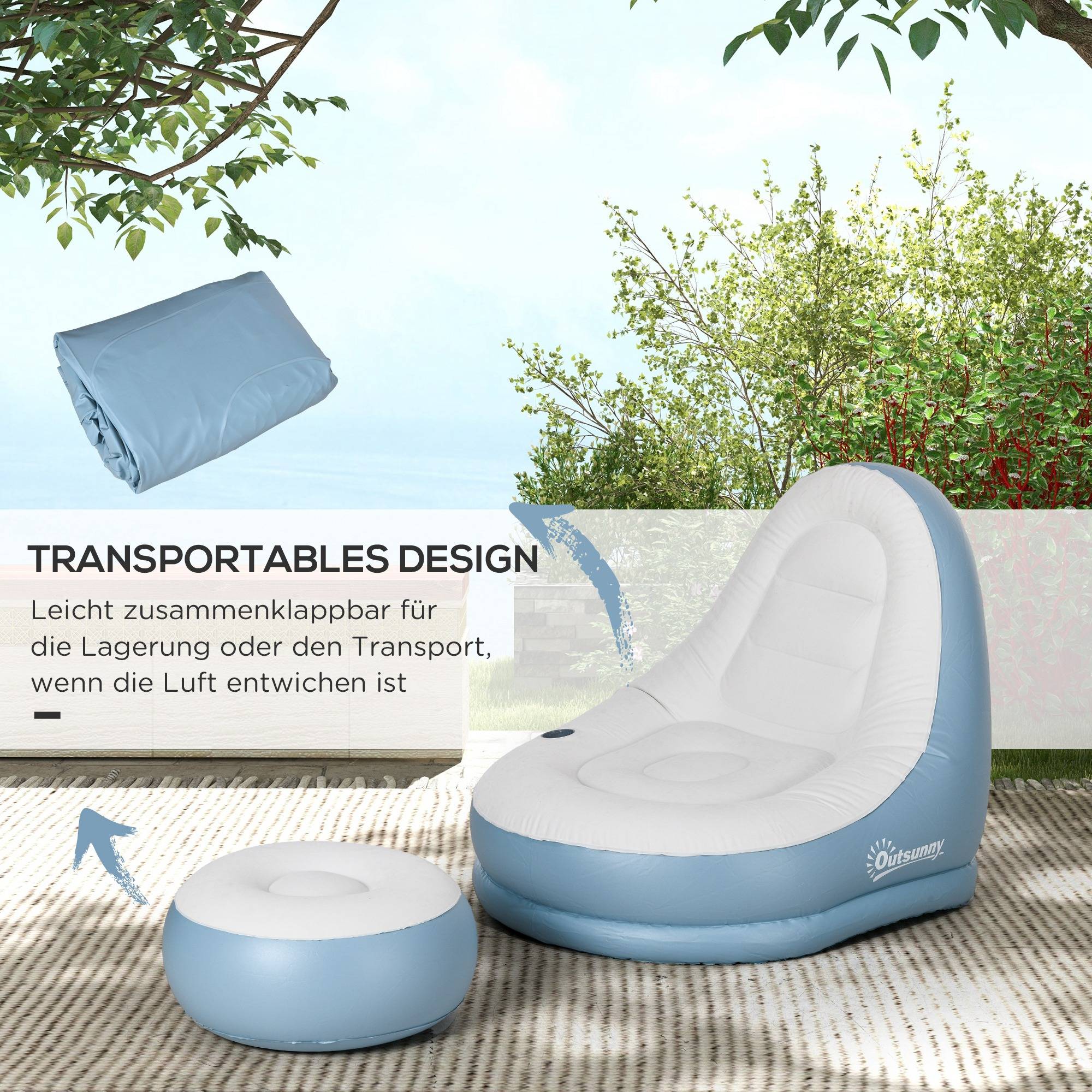 Sans Marque - Fauteuil gonflable, extérieur, 125x100x87cm, blanc+bleu - Image 8