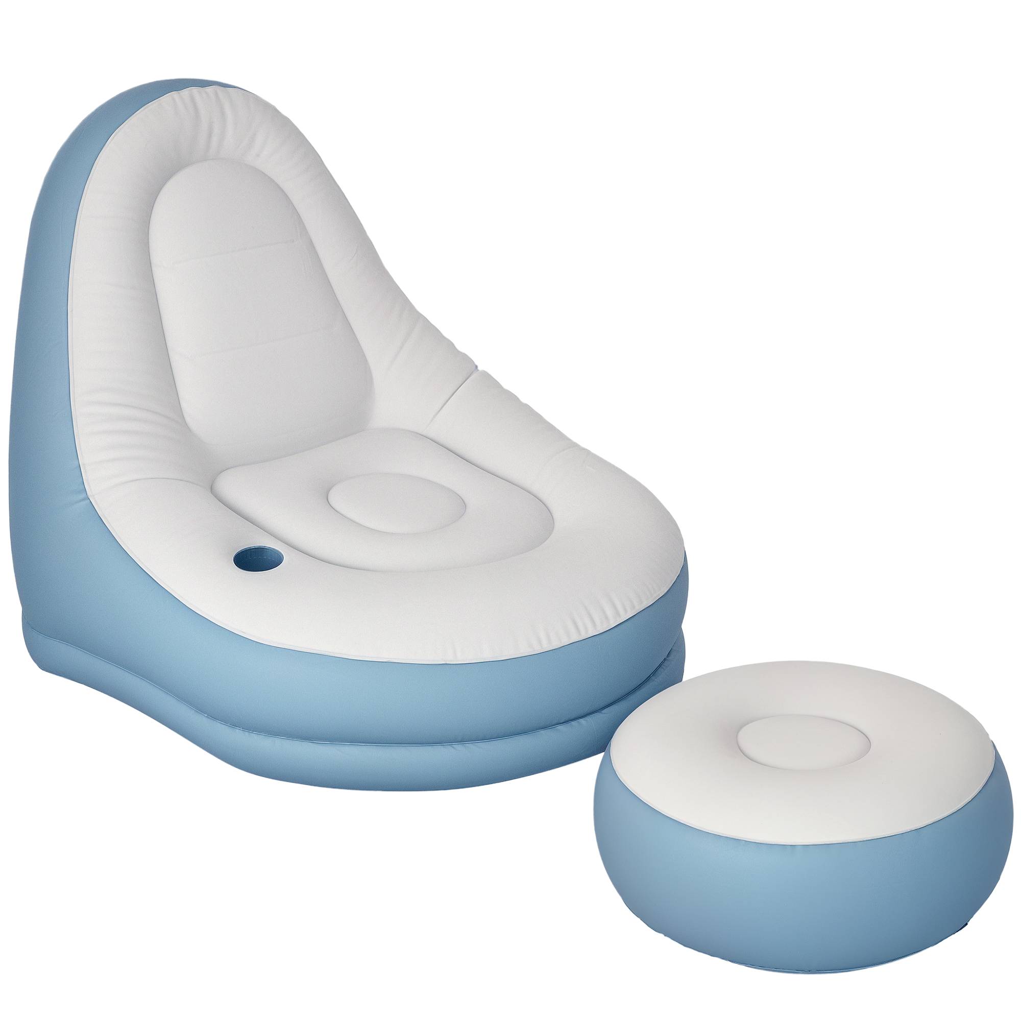 Sans Marque - Fauteuil gonflable, extérieur, 125x100x87cm, blanc+bleu - Image 1