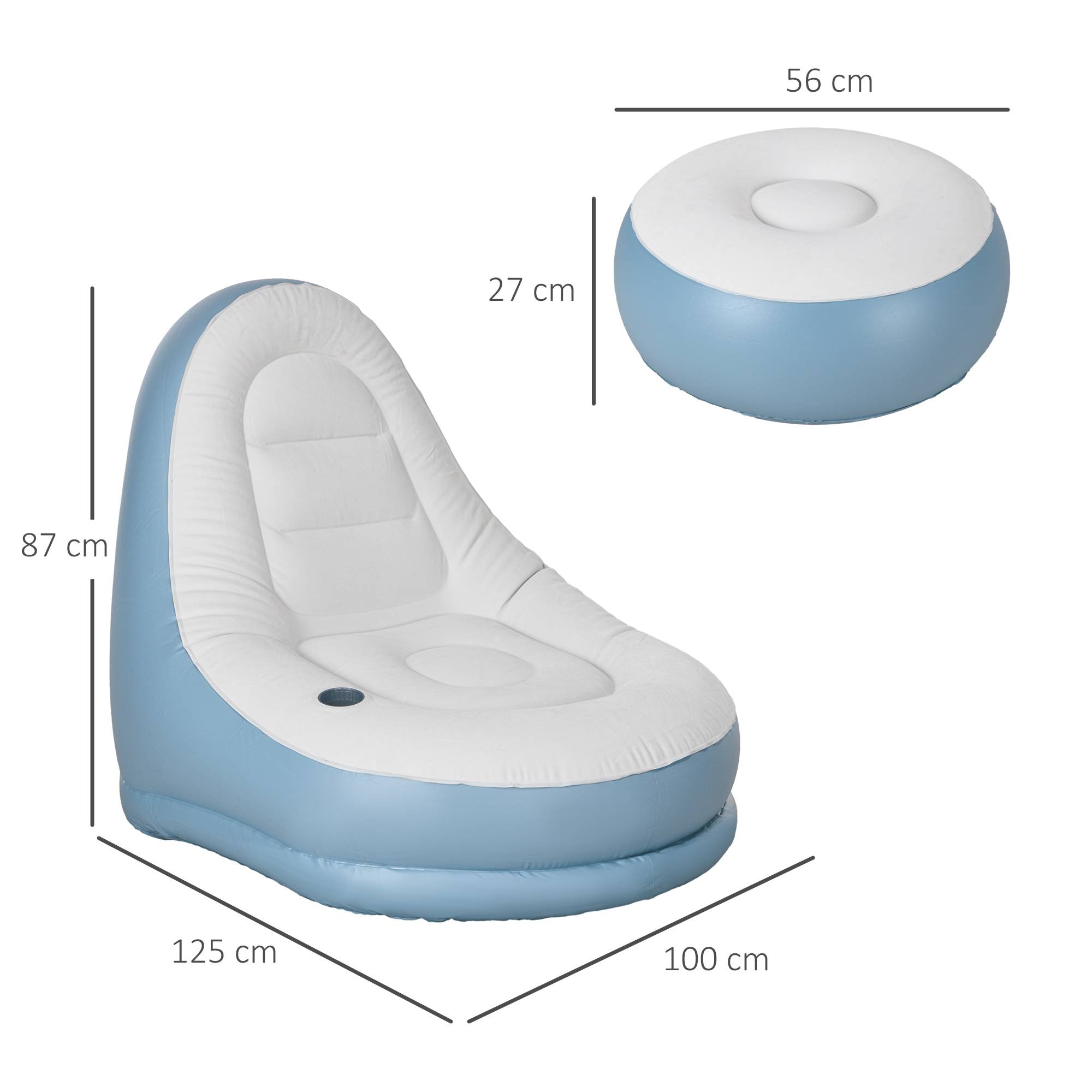 Sans Marque - Fauteuil gonflable, extérieur, 125x100x87cm, blanc+bleu - Image 5