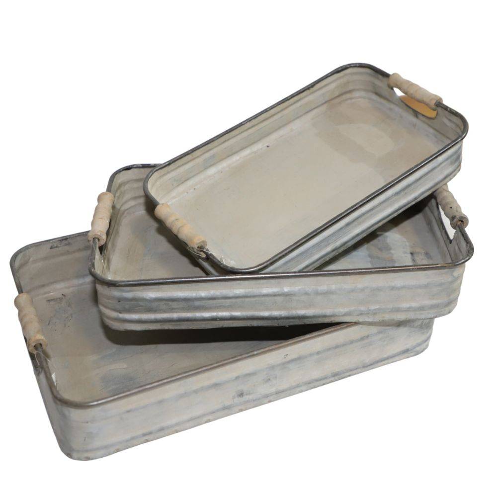 Chemin De Campagne - Set de 3 plateaux rectangulaires en métal gris 31-35-40cm Chemin de campagne