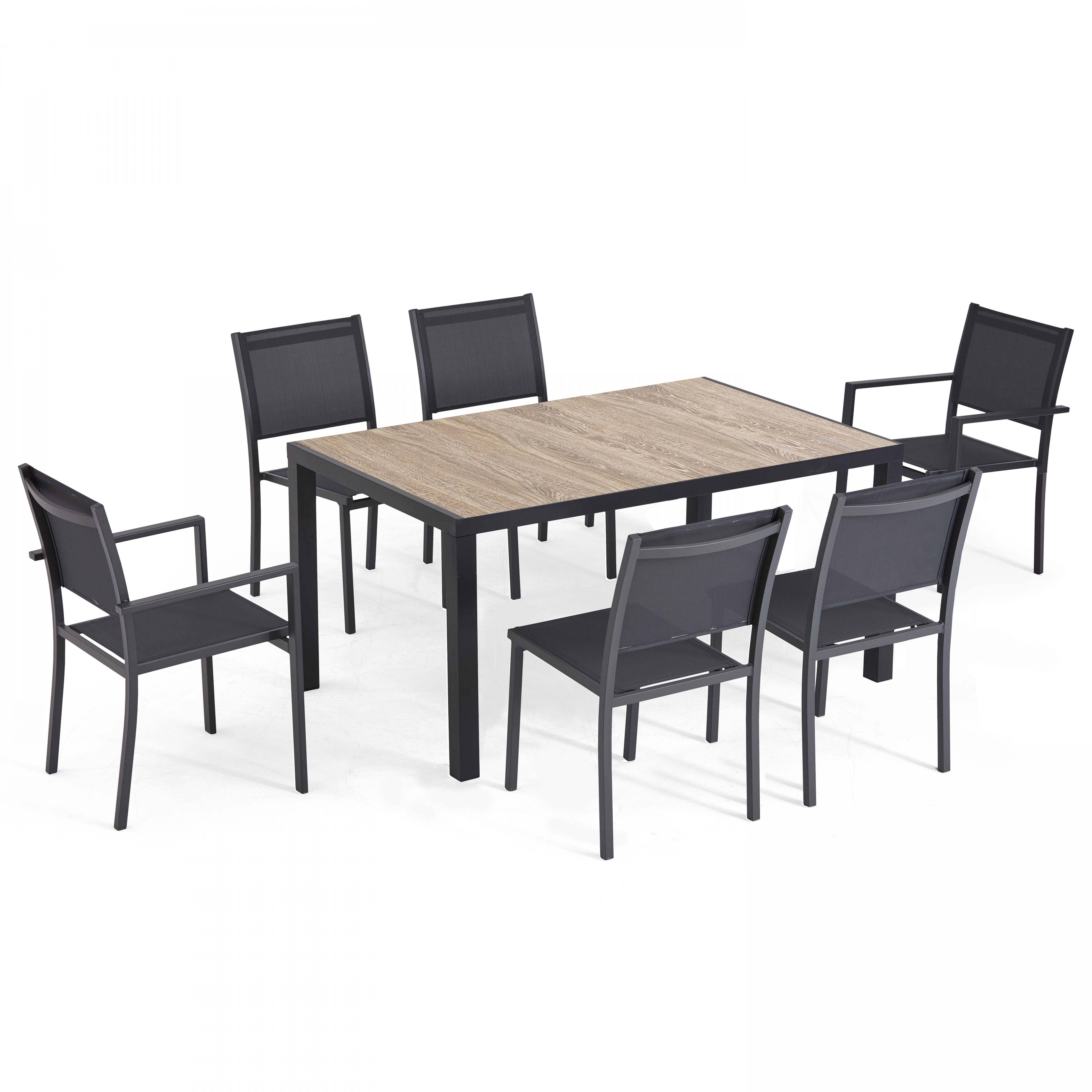 Oviala - Ensemble table de jardin et 6 chaises en aluminium et céramique bois Tivoli - Oviala - Image 1