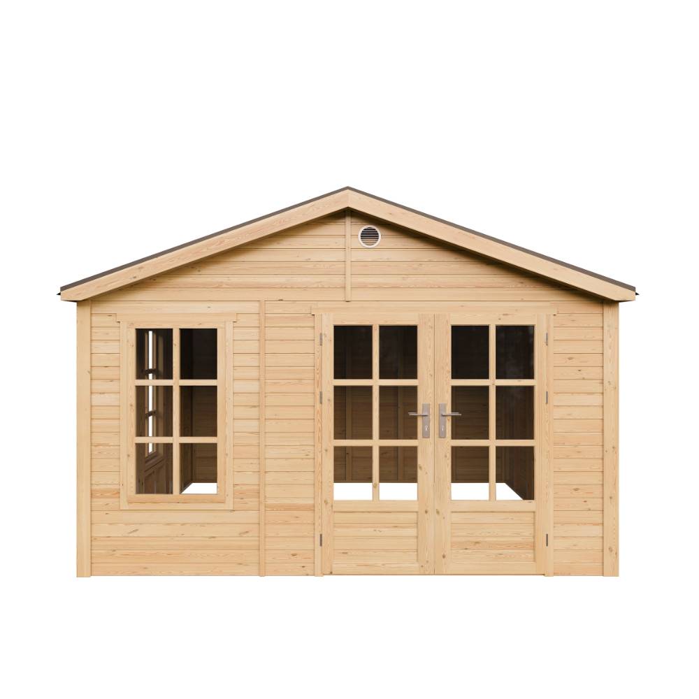 Timbela - Abri de jardin en bois - 13,24 m² - 394x382xH267 cm - sans plancher avec bardeaux bitumineux couleur gris - 17 mm d’épaisseur - Timbela M735A - Image 2