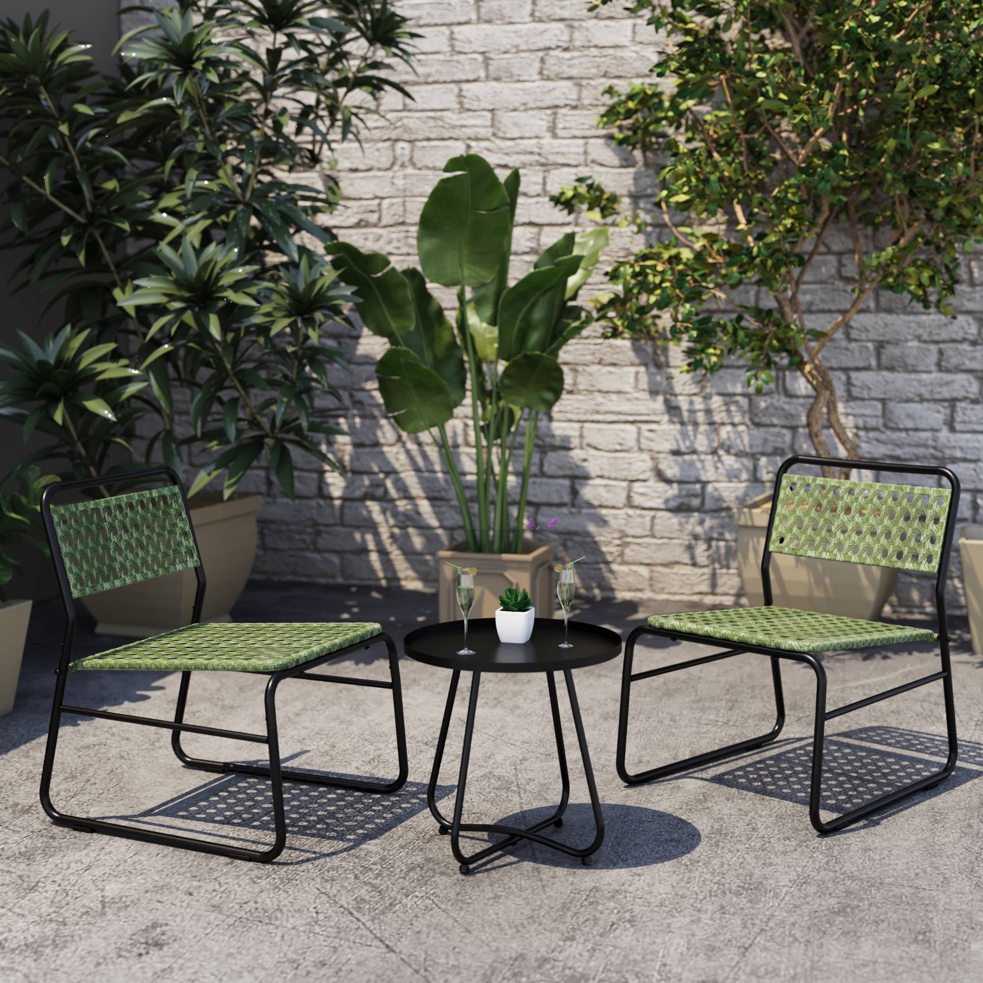 Casa.Pro - Ensemble de bistrot Brienza avec table basse et 2 chaises vert noir casa.pro - Image 2