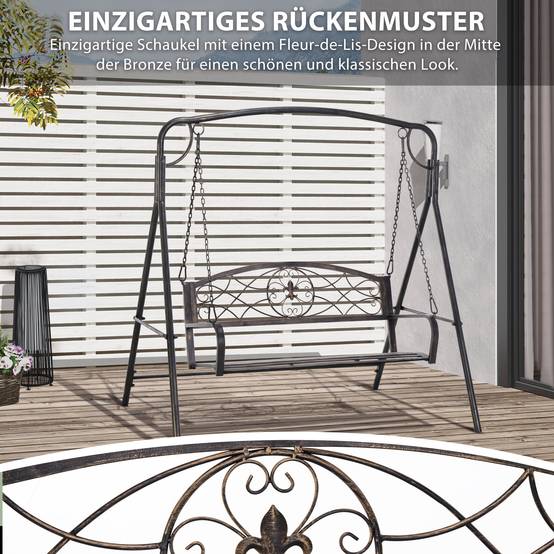 Banc à bascule métal jardin 2 places design vintage laiton 167x123x175cm - ComfortXL Outdoor Living - Image 7