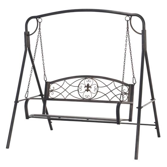 Banc à bascule métal jardin 2 places design vintage laiton 167x123x175cm - ComfortXL Outdoor Living - Image 1