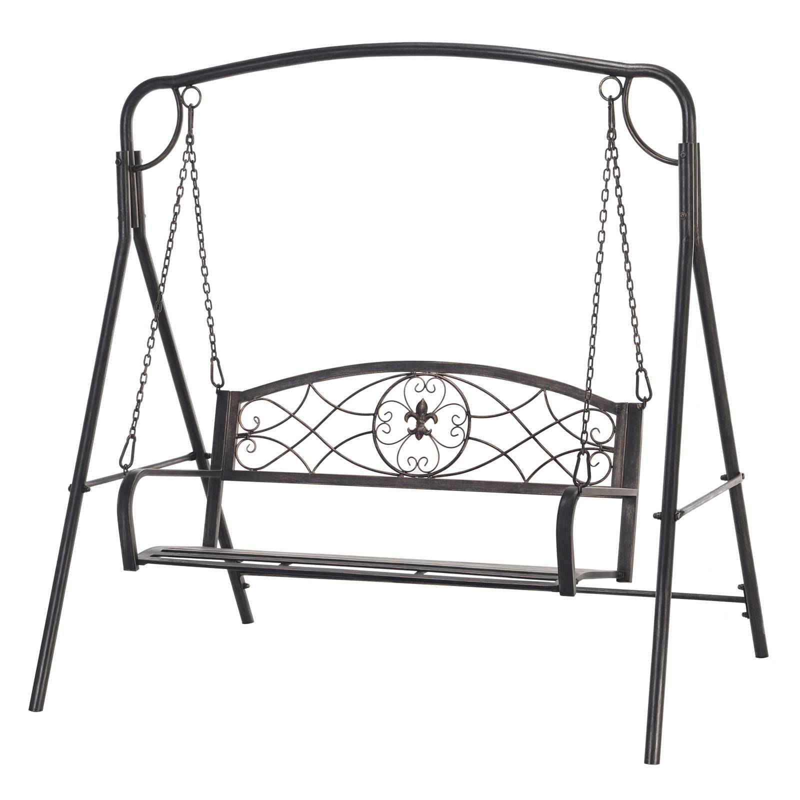 Banc à bascule métal jardin 2 places design vintage laiton 167x123x175cm - ComfortXL Outdoor Living - Image 1