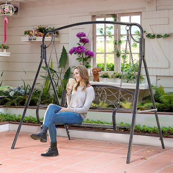 Banc à bascule métal jardin 2 places design vintage laiton 167x123x175cm - ComfortXL Outdoor Living - Image 3