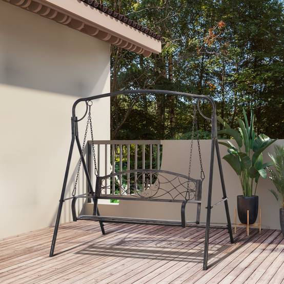 Banc à bascule métal jardin 2 places design vintage laiton 167x123x175cm - ComfortXL Outdoor Living - Image 8