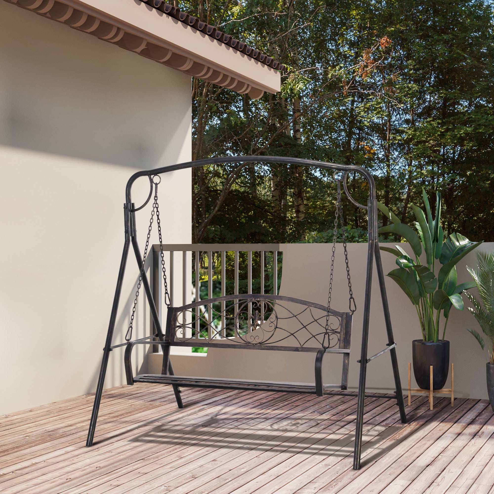 Banc à bascule métal jardin 2 places design vintage laiton 167x123x175cm - ComfortXL Outdoor Living - Image 8