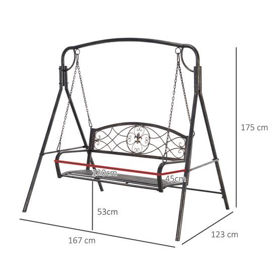 Banc à bascule métal jardin 2 places design vintage laiton 167x123x175cm - ComfortXL Outdoor Living - Image 5