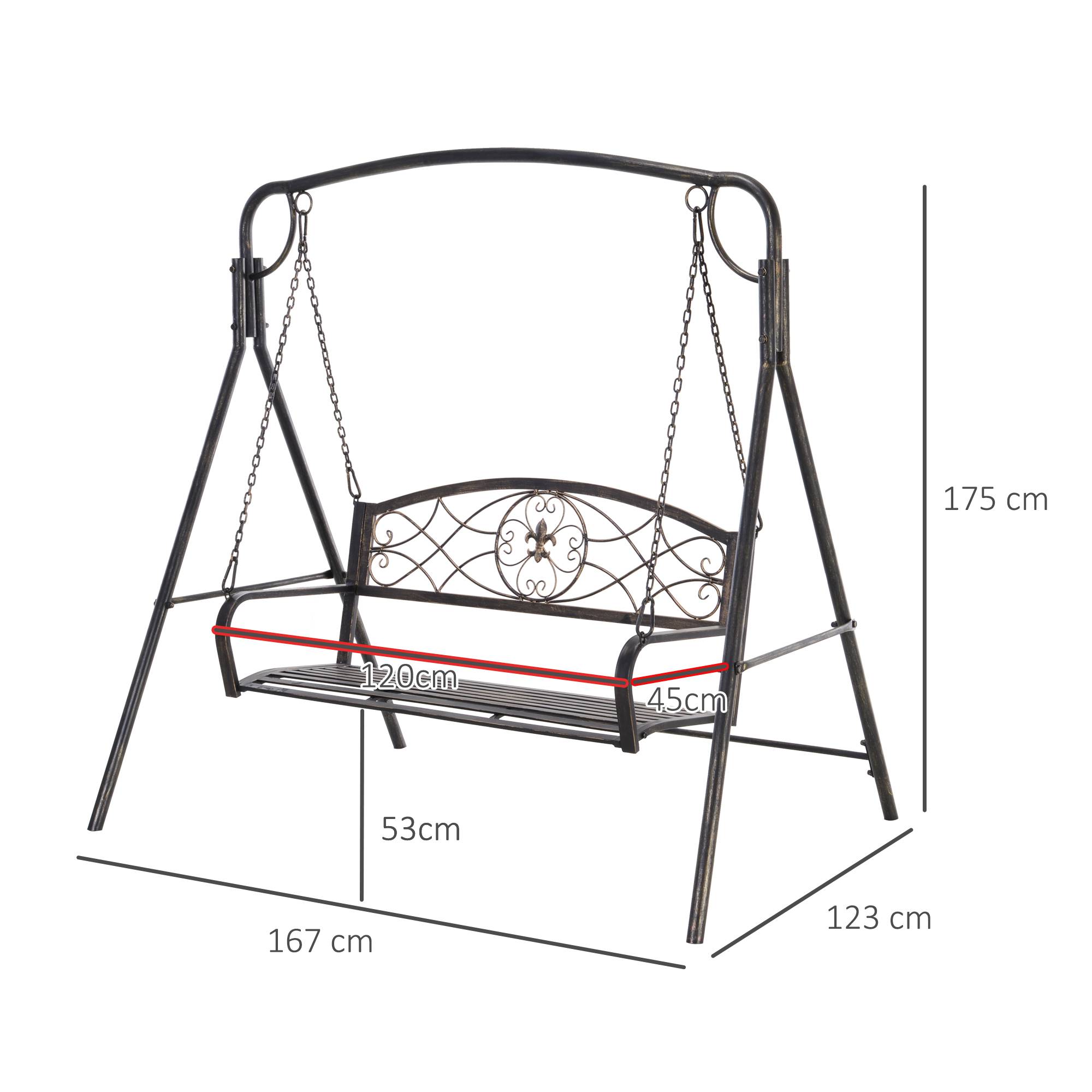 Banc à bascule métal jardin 2 places design vintage laiton 167x123x175cm - ComfortXL Outdoor Living - Image 5