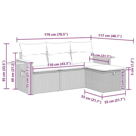 Petit Salon de Jardin 4 pcs Résine Tressée Rangement Astucieux Coussins Épais Table Appoint Intégrée Noir – ComfortXL Outdoor Living - Image 9