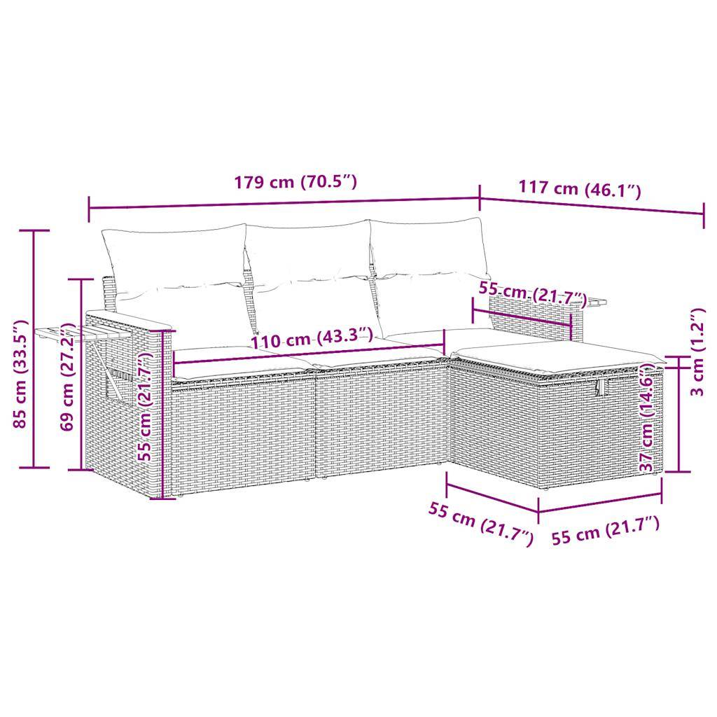 Petit Salon de Jardin 4 pcs Résine Tressée Rangement Astucieux Coussins Épais Table Appoint Intégrée Noir – ComfortXL Outdoor Living - Image 9