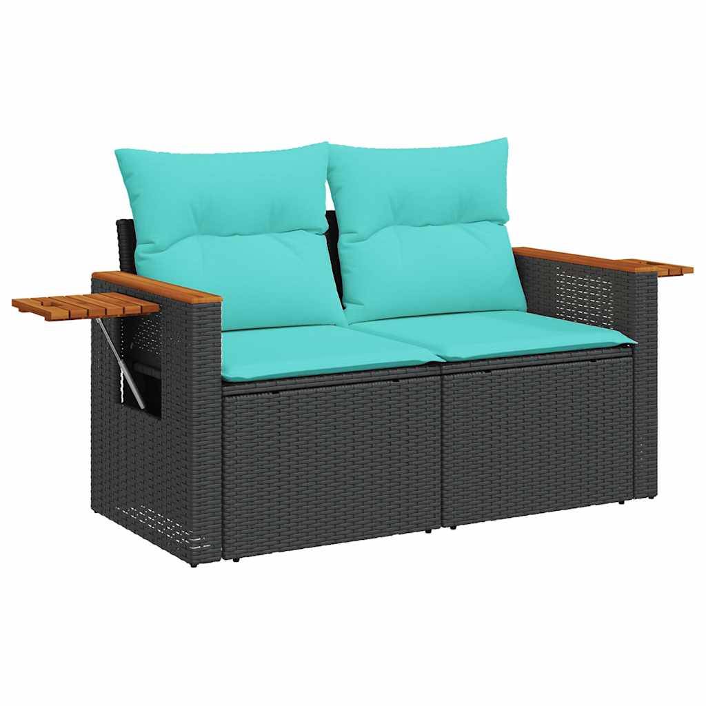 Petit Salon de Jardin 4 pcs Résine Tressée Rangement Astucieux Coussins Épais Table Appoint Intégrée Noir – ComfortXL Outdoor Living - Image 4