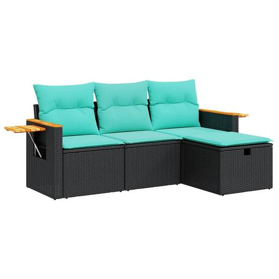 Petit Salon de Jardin 4 pcs Résine Tressée Rangement Astucieux Coussins Épais Table Appoint Intégrée Noir – ComfortXL Outdoor Living - Image 2