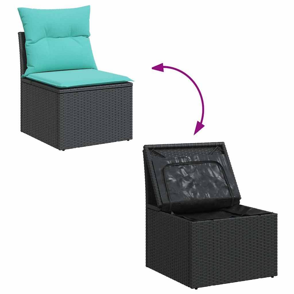 Petit Salon de Jardin 4 pcs Résine Tressée Rangement Astucieux Coussins Épais Table Appoint Intégrée Noir – ComfortXL Outdoor Living - Image 6